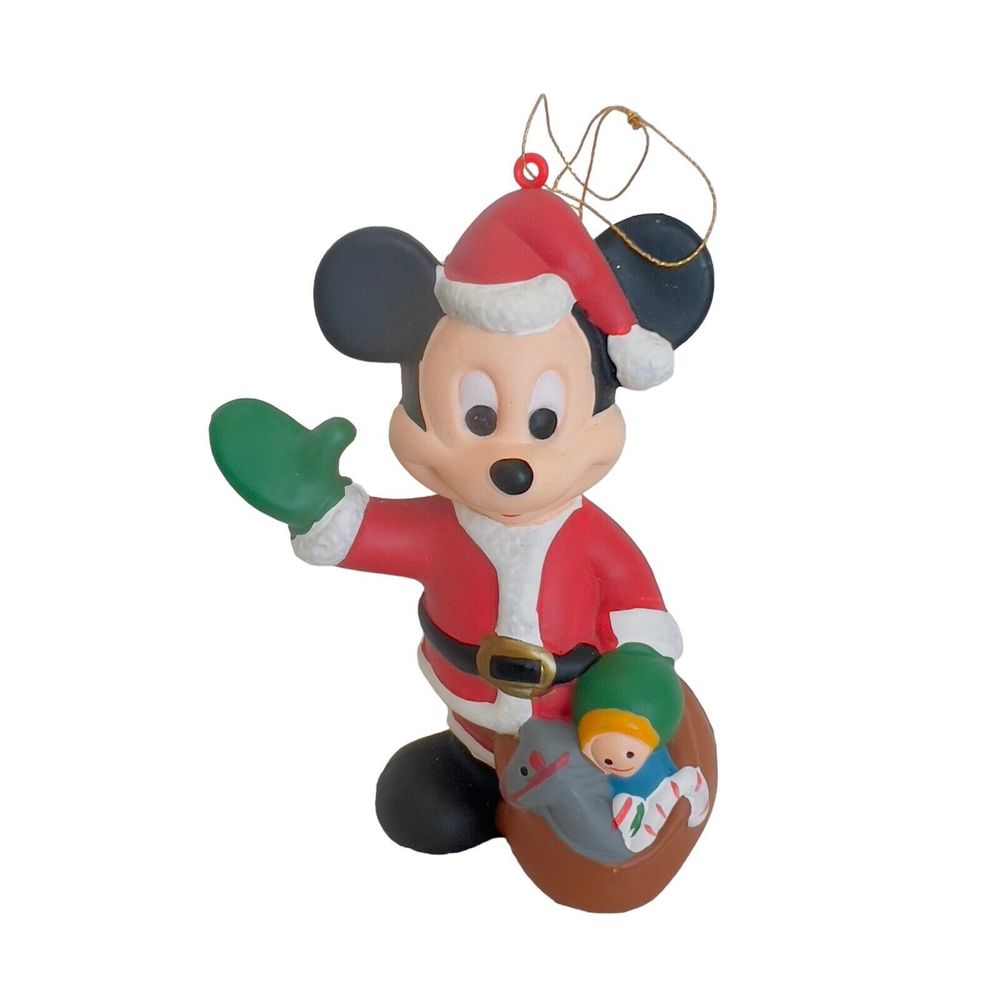 VTG Disney Plastic Santa Mickey Mouse Bag of Toys Christmas‎ Ornament 4”x2"